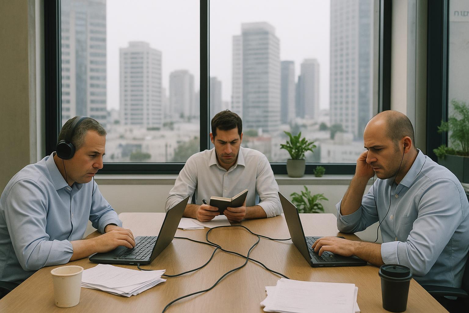 ניהול לידים ואנשי מכירות עובדים עם מערכת crm בענן בעברית במשרד ישראלי מודרני